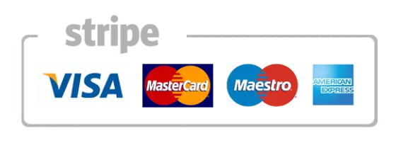 Paiements sécurisés Stripe, Visa, MasterCard, Maestro, American Express
